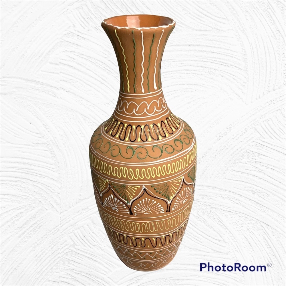 Vintage Signed Barlop Hand Painted Raised Design Vase
